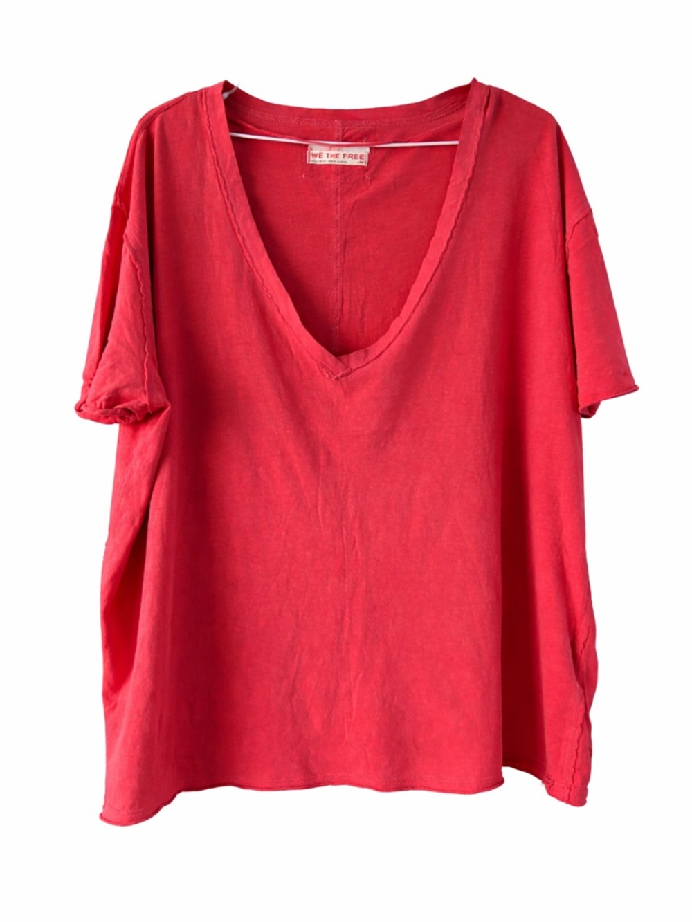 We The Free Coral-Red V-Neck Boxy Tee